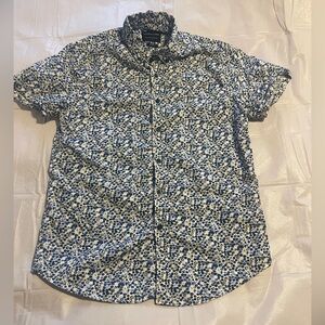 Denim & Flower Ricky Singh Shirt Mens M Cream Blue Short Sleeve Cotton preppy